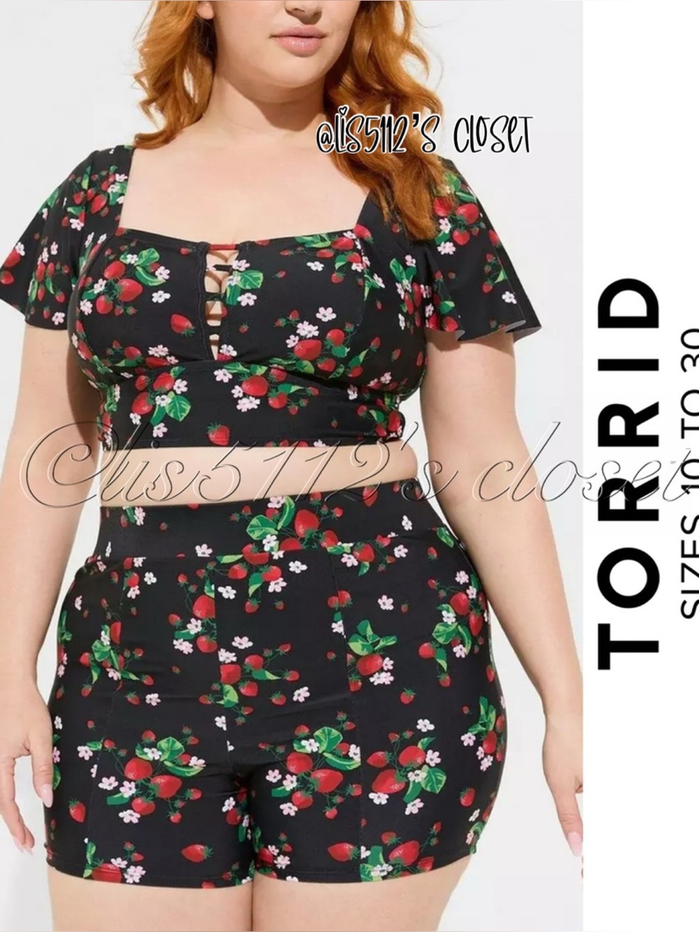 Torrid Retro Chic Strawberry Wireless Flutter Top & Retro Shorts Swimsuit SET 3X